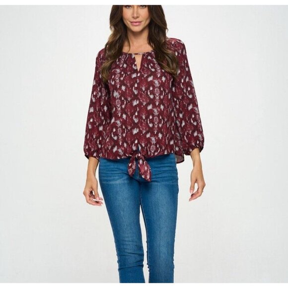 Burgundy Tops - West K Snake Print Top/Blouse in Burgundy Size S Front-tie Dressy top ~NWOT~